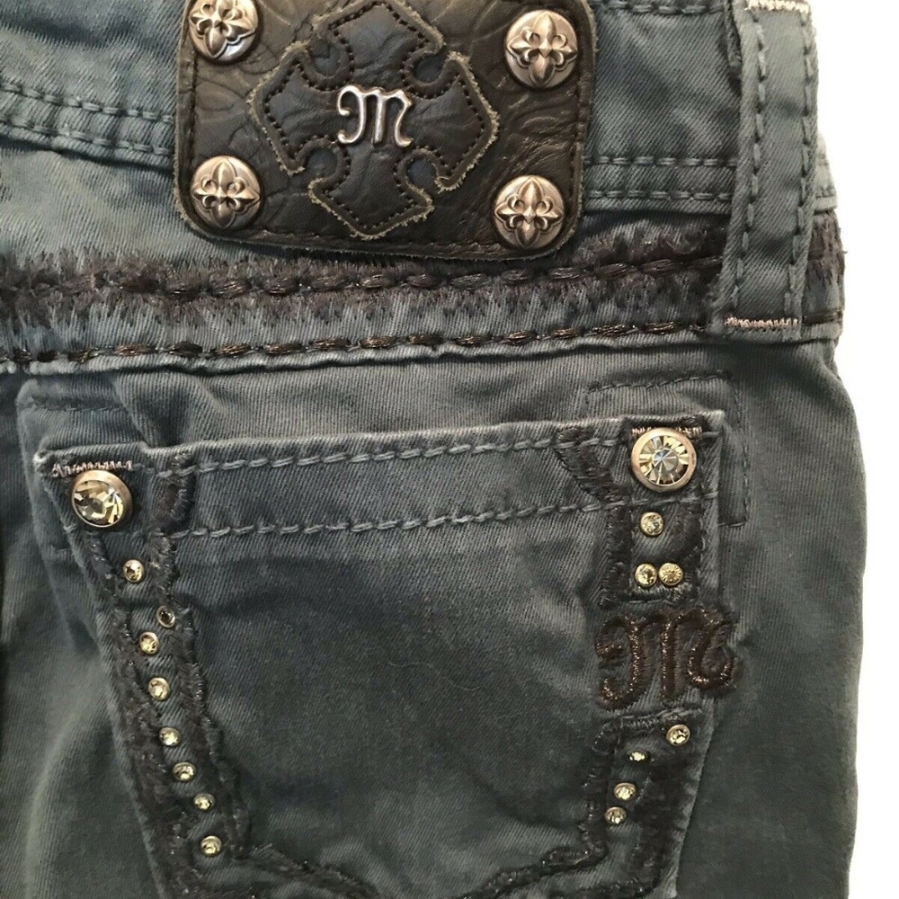 Miss Me Girls Skinny Jeans TEAL Size 14 Rhinestone